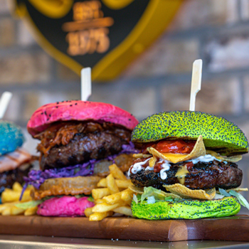 Bene's in Port Seton colourful burgers. 