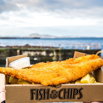 Bene's in Port Seton crispy fish and chips.